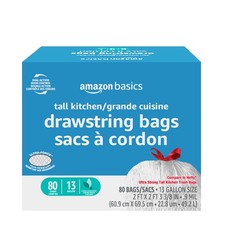 Amazon Basics Ultra-Force Tall Kitchen Drawstring 1 Count Pack of 80 , White