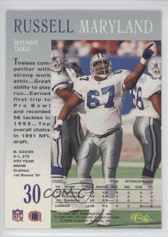 1994 Classic Pro Line Live Russell Maryland #30 - Image 2 of 2