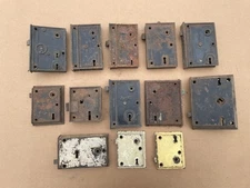 OUTSTANDING Bulk Lot of (12)  Antique DOOR RIM LOCKS Mixed Sizes Applied on door