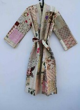 White Patchwork Kantha Jacket, Soft Silk Kantha Jacket, Cotton Bath Robe Kimono