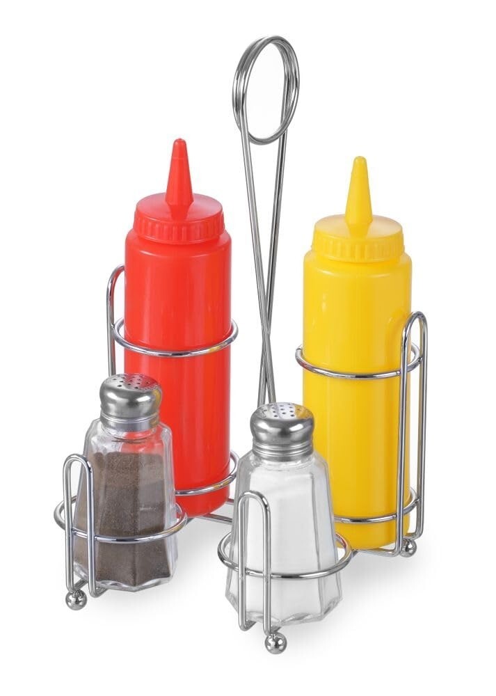 HENDI STAND CONDIMENTO 5 PEZZI BIBERON PER MAIONESE E KETCHUP SALE e PEPE 4 2044
