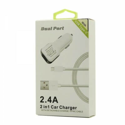 2 in 1 TYPE C CAR CHARGER ADAPTER FOR LG V20, V30, V40 ThinQ, Q7, Q7 PLUS