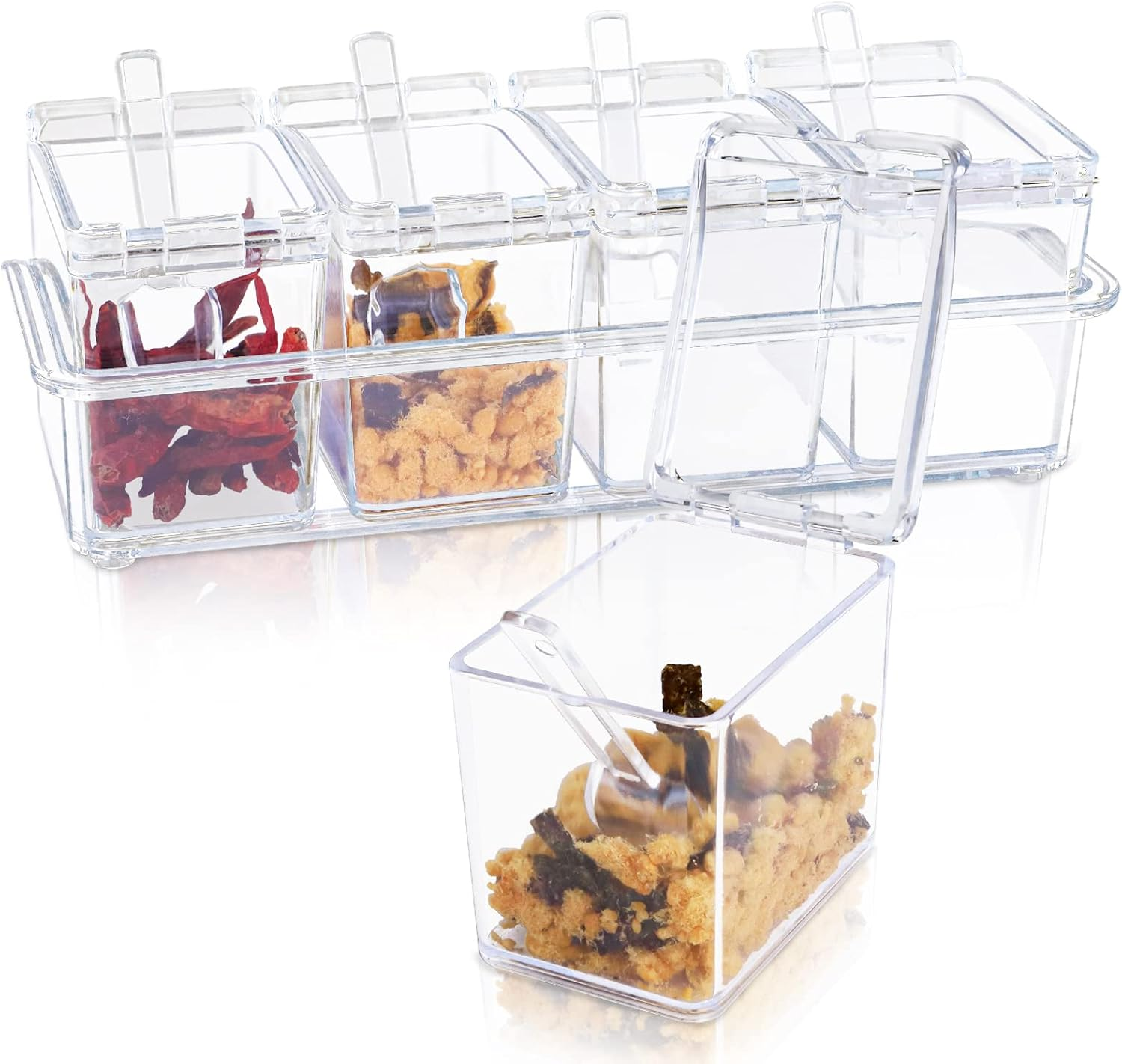 Clear Seasoning Box, 4 Piece Seasoning Rack Spice Pots, Plastic Storage Containe