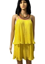Farm Rio Yellow Plissê Pleaded Mini Flowing Sleeveless Dress Size Small