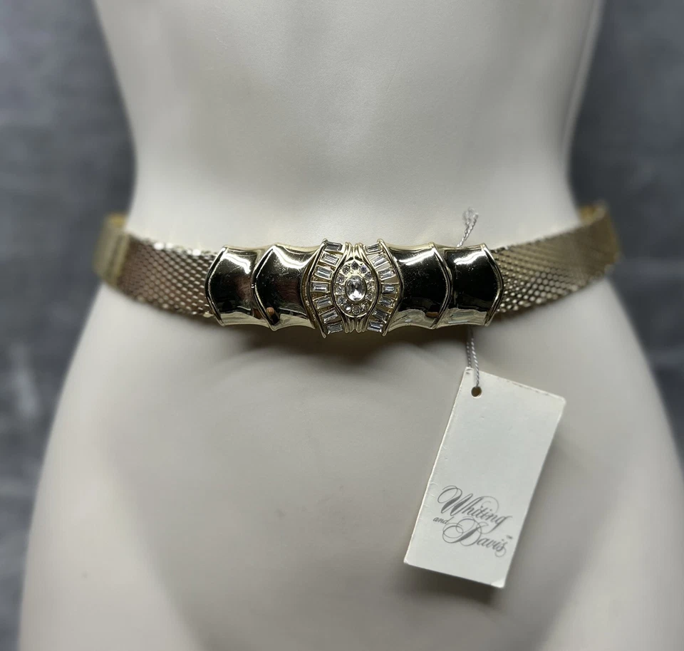 "Cinturón de malla dorada Whiting & Davis con cierre de lazo de diamantes de imitación talla 35-39"" | Vendedor de EE. UU. Foto 2 de 4