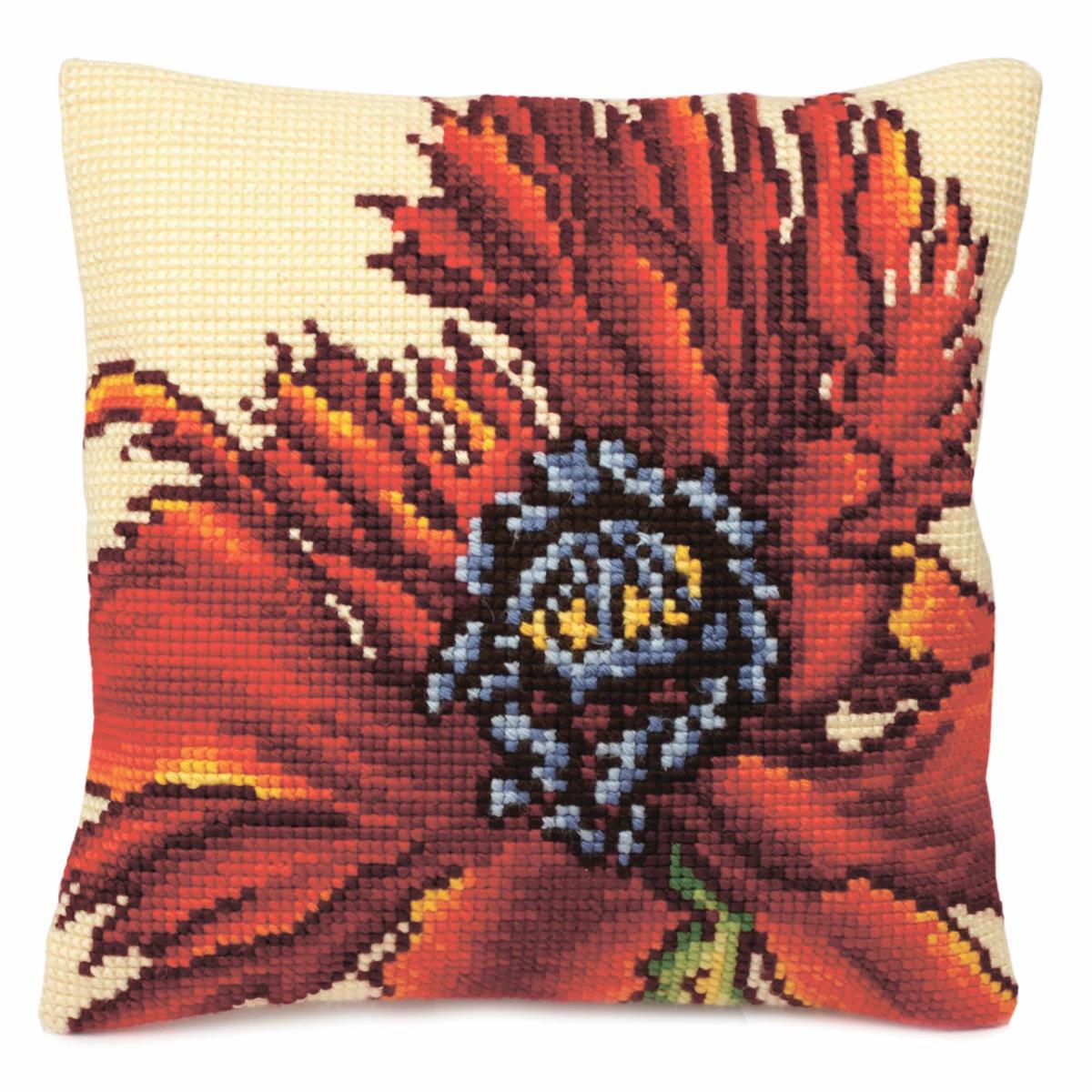 CdA stamped cross stitch kit cushion ""Extravagante Poppy "" 5167, 40x40cm, DIY