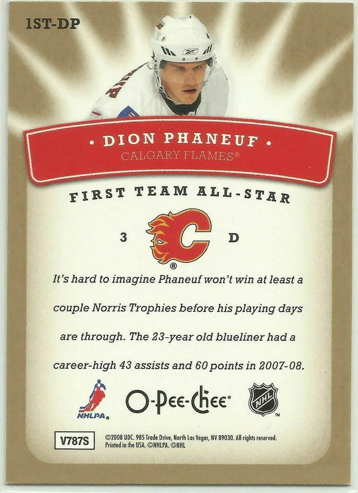 2008-09 O-Pee-Chee 1st Team All-Stars #1ST-DP Dion Phaneuf Calgary Flames - Image 2 of 2