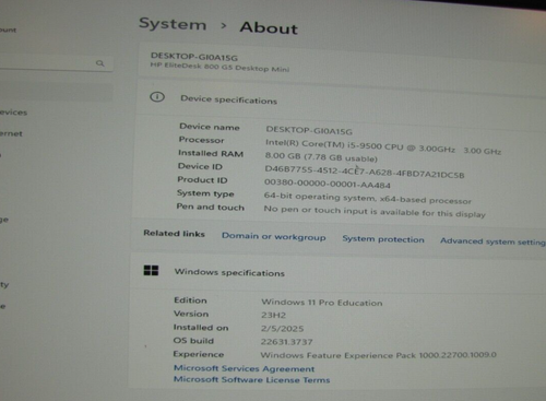 HP EliteDesk 800 G5 Mini DeskTop i5 9th Gen 256GB SSD 8GB RAM-Windows 11 - Afbeelding 3 van 5