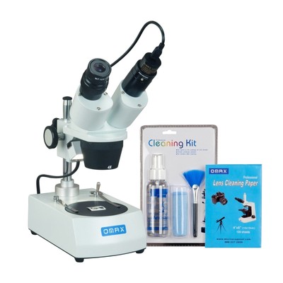 OMAX 20X-40X Binocular Stereo Microscope with Lights, 3MP Camera, Cleaning Pack