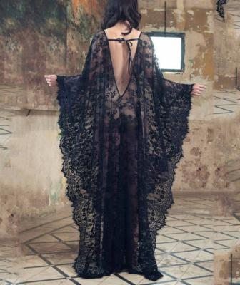 Vestaglia Lunga Vestaglia Pizzo Nero Déshabillé Di Notte O Vestaglia Da  Spiaggia Nero Trasparente Pizzo