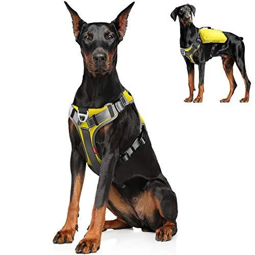 Dog Harness, Multi-Functional No-Pull Pet Vest Harness with Saddle Bags Backp...