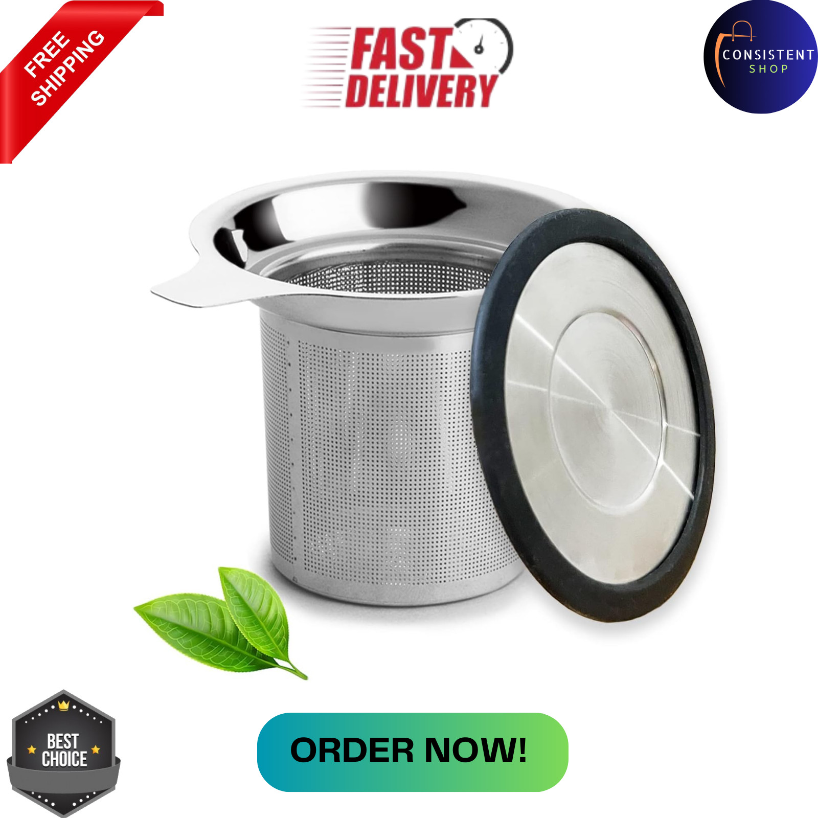 Infuser, Extra Fine Mesh Tea Strainer With Silicone Lid, 304 Stainless Steel