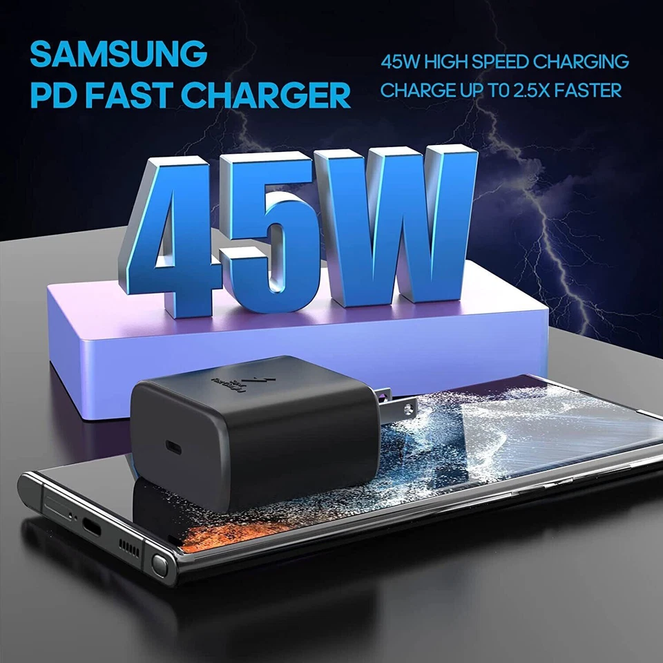 Carregador de parede 45W USB-C super rápido + cabo de 6 pés para Samsung Galaxy S20/21 S22 S23 ✅ - Imagem 3 de 4