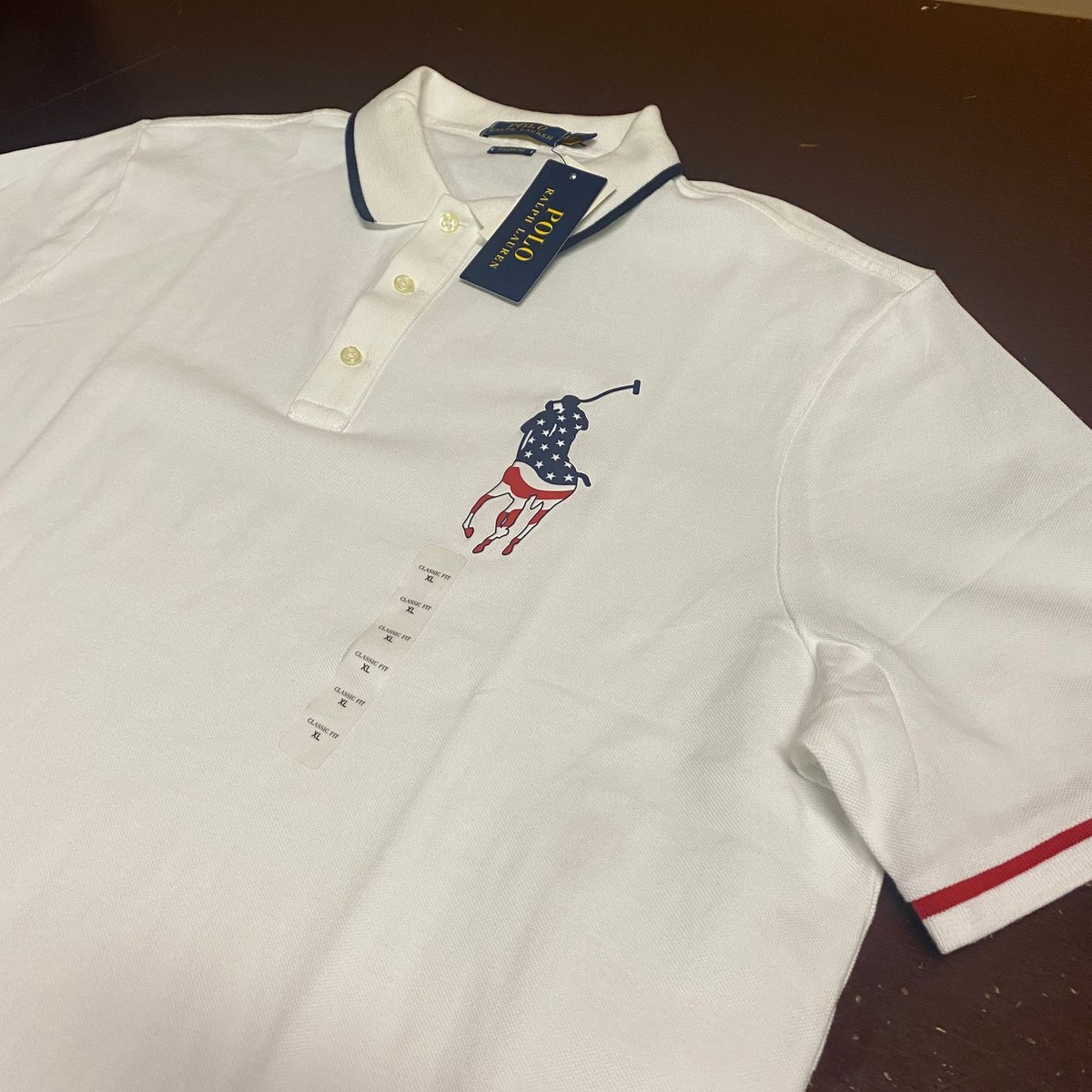 Polo Ralph Lauren Men's Big Pony Stars Stripes Mesh Shirt. White