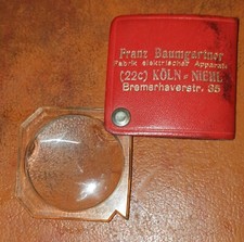 Vintage Einschlaglupe mit Etui aus Leder Classic | Rot mit Werbung 80er Jahre