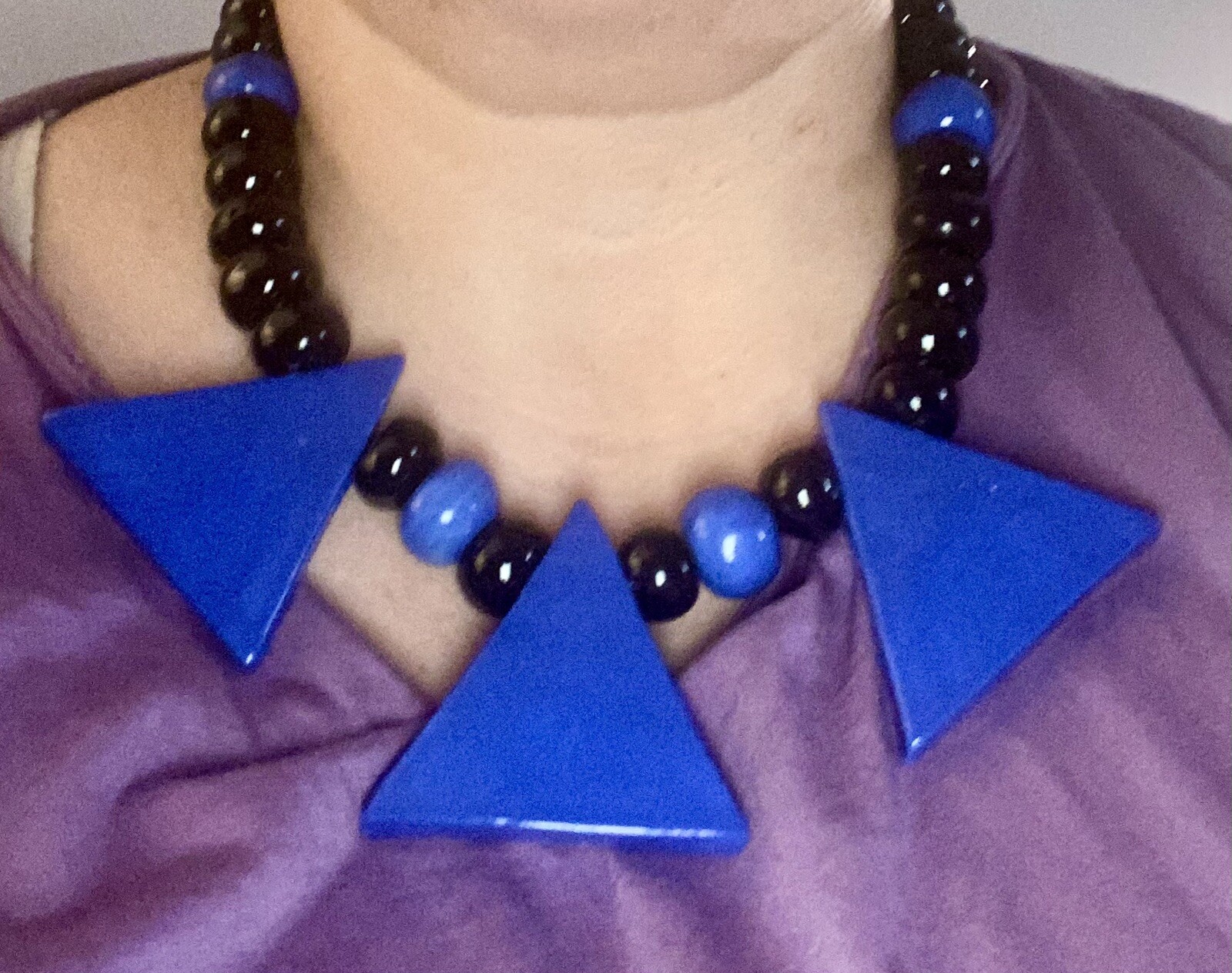 Geometric Artisan Ceramic Statement necklace Blue… - image 3