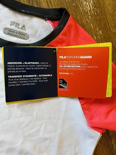 Fila NWT Girls Sz M (8-10) White/Pink Swim Top W/ PerformaEnergy + PerformaGuard - Picture 4 of 6