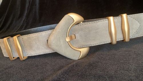 Escada Vintage Gray Suede Gold Bar 