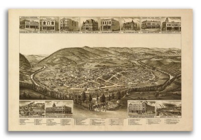 Harriman Tennessee 1892 Historic Panoramic Town Map - 16x24