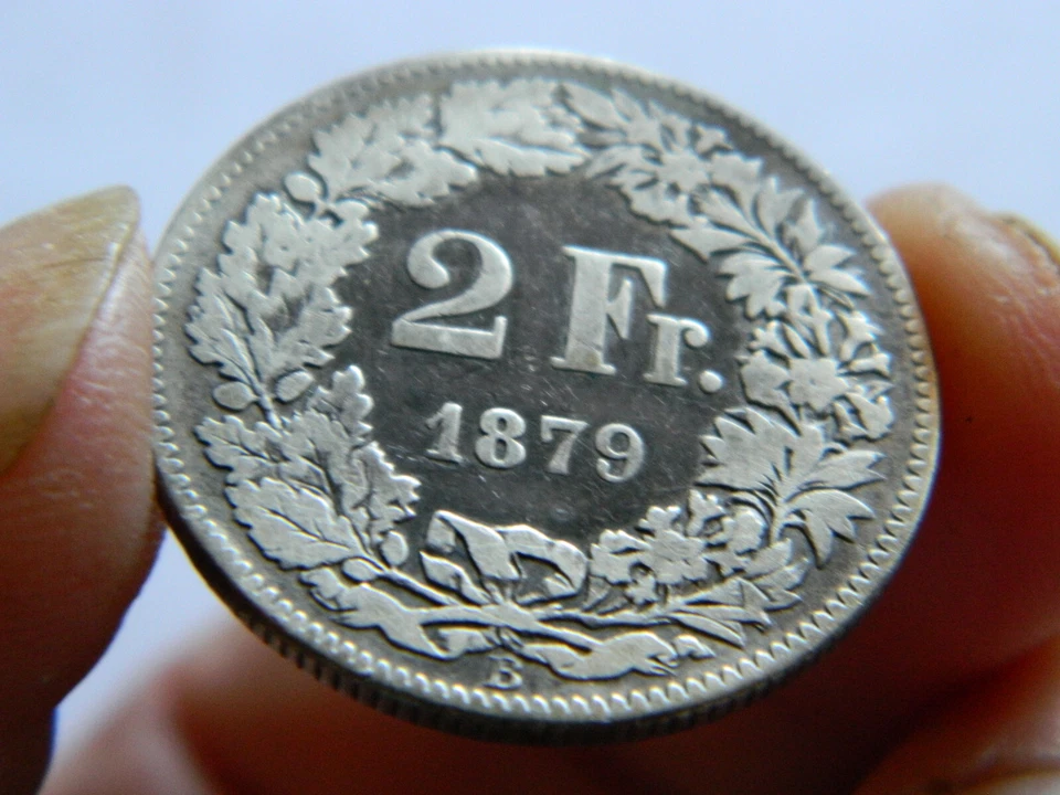1879  2 Francs B - Switzerland - (KM21) - Silver coin.835 - VF - Rare Coin - Image 3 of 4