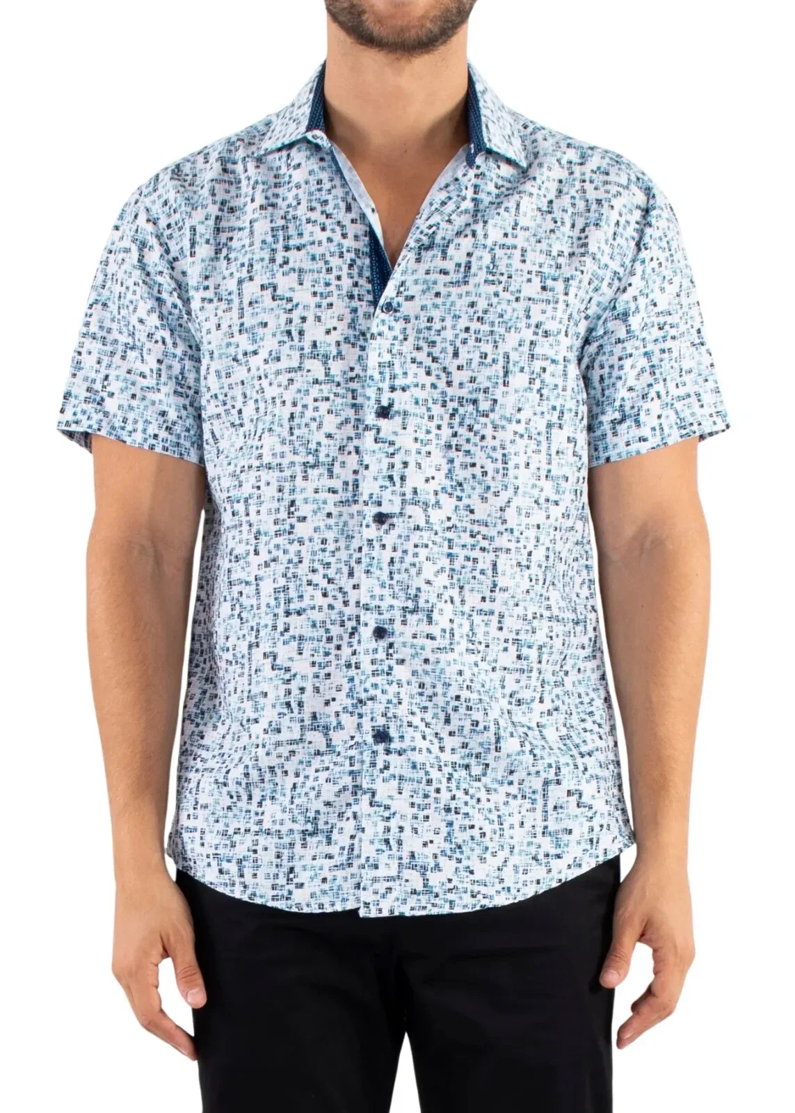 Men's short Sleeves Blue Button-down woven shirt Square pattern by BC Collection
Opens in a new wind