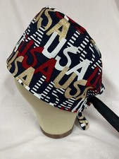 Men/Women Surgical Scrub Cap Lined Red White and Blue Patriotic USA