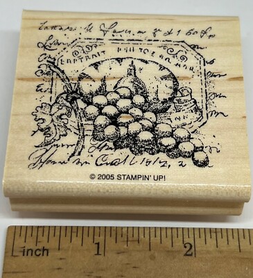 WINE Grapes Collage label TAG TEXT Stampin' Up! Rubber Stamp wood Mounted New