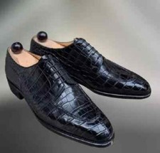 Handmade Real Black Alligator Texture Dress Casual Formal Classic Shoes For Men