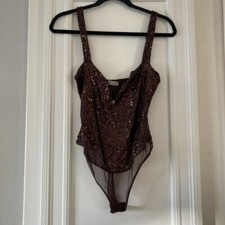 NWT Intentionally Free People Sparks Fly Corset Bodysuit Sequence Brown Sz S