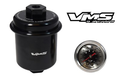 BLACK HIGH FLOW FUEL FILTER & 0-100 PSI PRESSURE GAUGE FOR HONDA CRV CR-V B20
