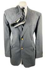 VINTAGE Mens 44R Solid Gray Gold Button Soft 2 Piece Suit With Dress Pants 38x30