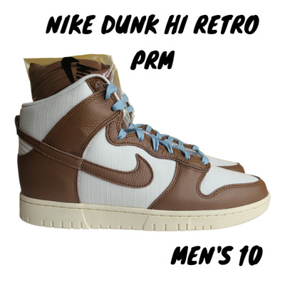 Nike Dunk Hi Retro PRM Pecan Sail Worn Blue Off Noir DQ8800-200 Mens 10 NEW