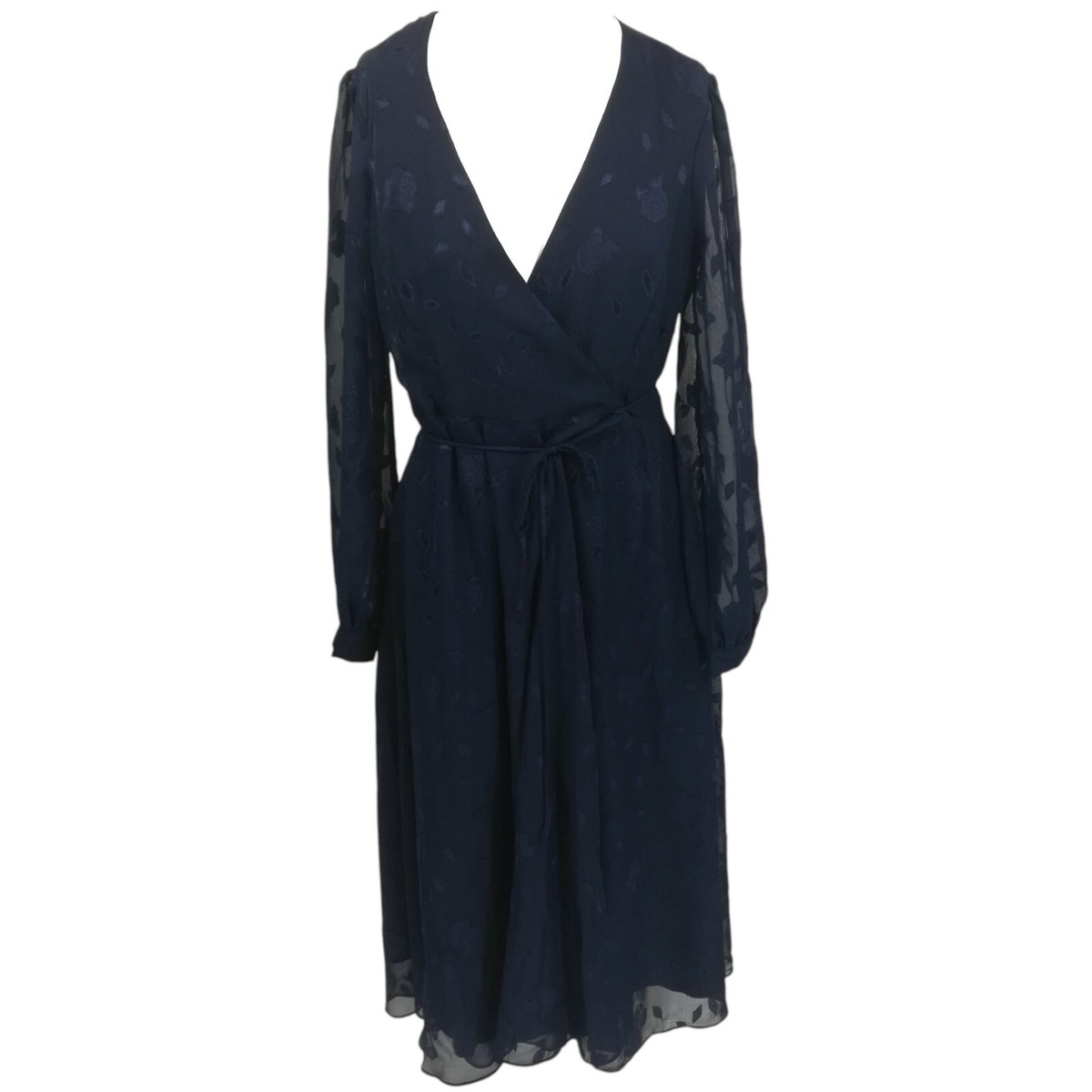 evening of elegance navy blue floral jacquard wrap midi dress Formal Wrap Lulus Navy Blue Wrap favorite brand is known sleeves Alice + Olivia Harmony Size:UK 18/US 14