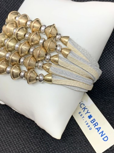 LUCKY BRAND Two-Tone Beads & Ivory White Leather Multi-Strand Bracelet NWT $45 - Picture 9 of 12