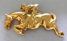 GIANT VINTAGE DOREEN RYAN SIGNED HORSE JOCKEY GOLD METAL BELT BUCKLE RIDER DR