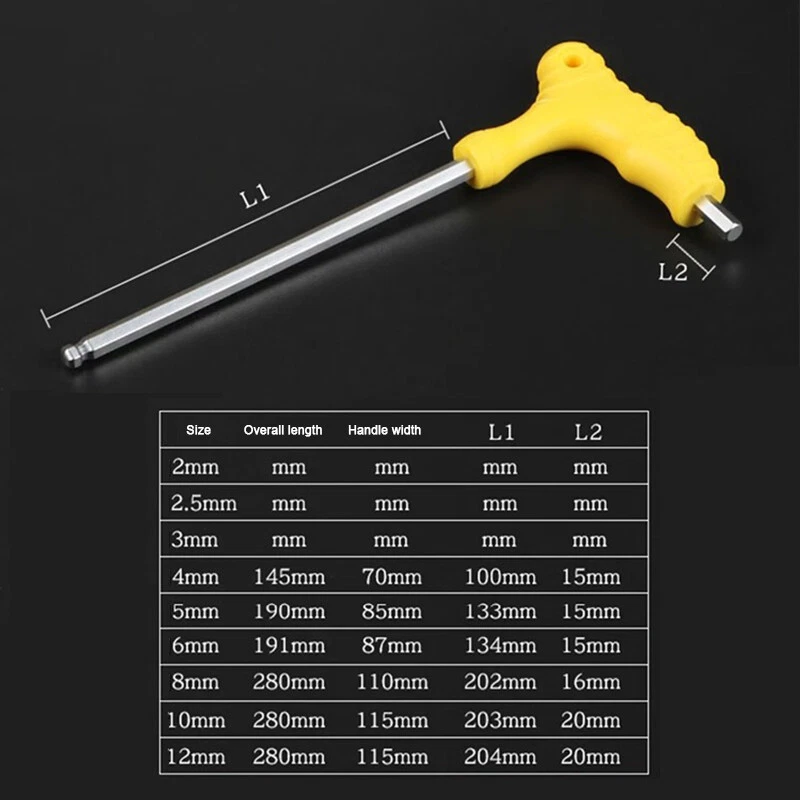 T Bar Type Handle Hex Allen Key Set Ball Point Plastic Long Handle 2/2.5-12mm - Image 2 of 4