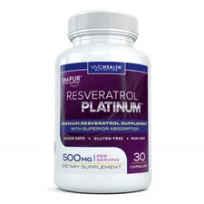 Pure Resveratrol Platinum, 500mg: Antioxidant, Anti Inflammatory, & Anti Aging