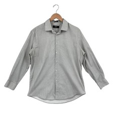 Jones New York Dress Shirt Mens Large Gray Geo Print Stretch Collar Button Down