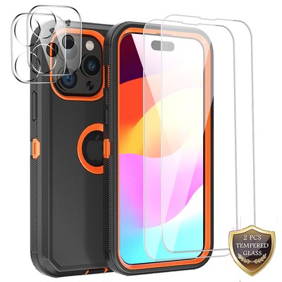 For iPhone 15 14 13 12 11 Pro Max Shockproof Armor Case Screen Camera ...