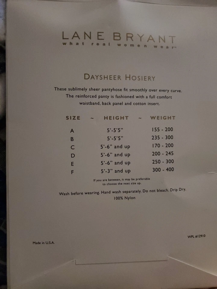 Pantimedias Lane Bryant Años 90 Talla C BLANCO ROTO Marfil Daysheer Medias Nuevas en Paquete De Colección Foto 3 de 3