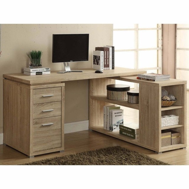 Natural Reclaimed Look Corner Desk Silver Gold Brown White