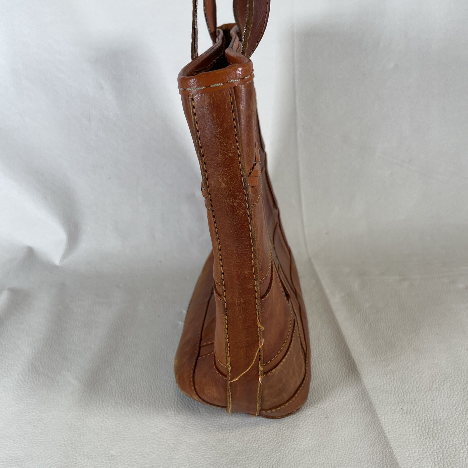 Vintage Square Patch Pattern Tan Leather Purse / … - image 4