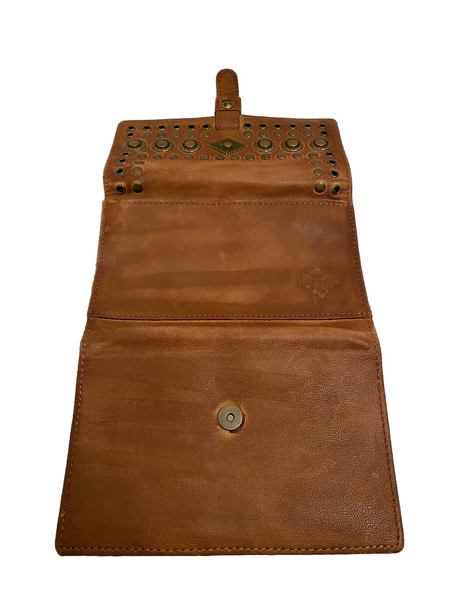 Patricia Nash Brown Italian Leather Studded Trifold Snap Front