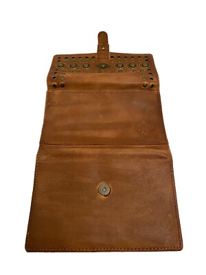 Patricia Nash Brown Italian Leather Studded Trifold Snap Front