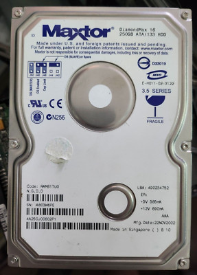Maxtor 4A250J0 DiamondMAX 16 250GB ATA/133 5.4K RPM IDE 3.5'' Hard Drive NEW Pull