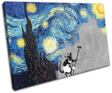Starry Night Banksy Delete Urban SINGLE CANVAS WALL ART Picture Print
