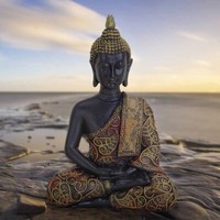 Buddha Statue Sitzend In Schwarz/Gold HöHe 15Cm-10019271A