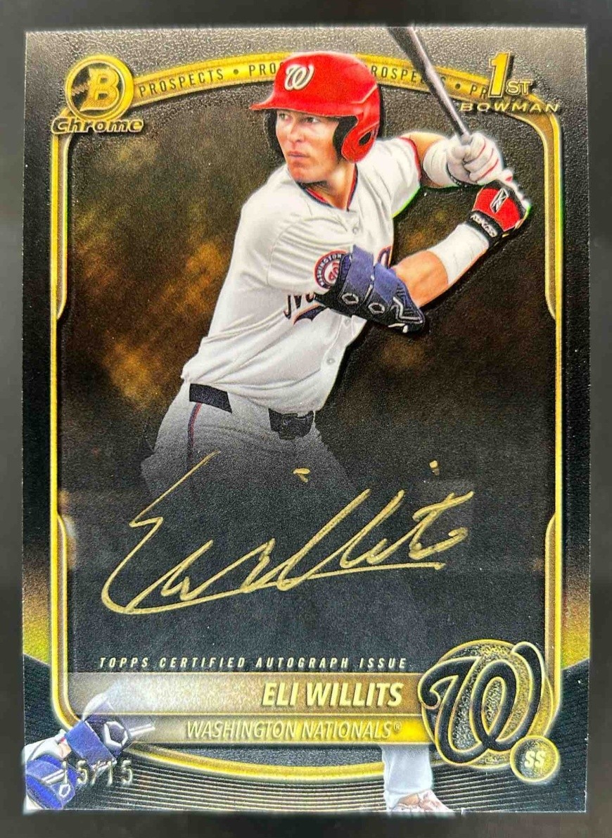 2025 Bowman Draft Eli Willits Chrome Auto Gold Ink 1st Prospect #/15 Nationals