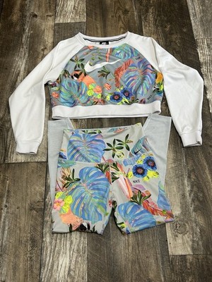 Nike  Hyper Femme  Sweatshirt & Pants  Size M White Floral Women 