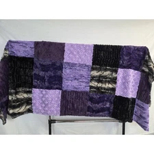 Minky Mamas Patchwork Luxe Minky Blanket 78x57 Purple Black Hide Plush Throw